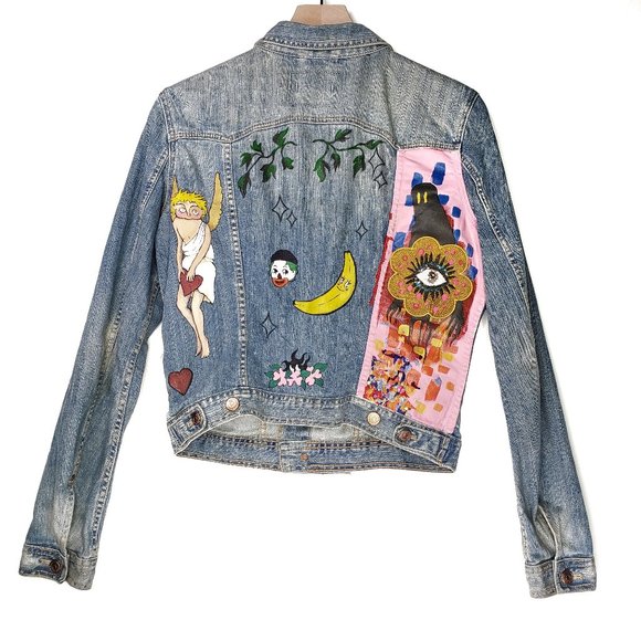 H&M Jackets & Blazers - H&M DIY Upcycled Denim Jacket Painted Embroidery